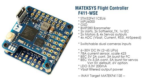 Matek F411-WSE STM32F411 Flight Controller Built-in OSD for RC Airplane Fixed Wing